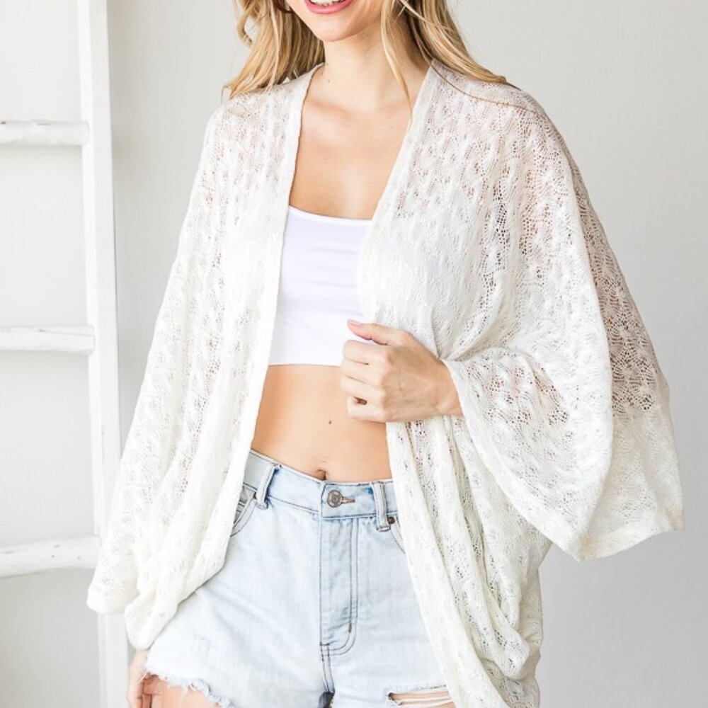 NWT - Solid Patterned Soft Knit Cocoon Open Front Kimono - Size S